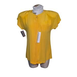 VTG CLIO 100% Silk Yellow womens button down Blouse Shirt Size 8 NWT